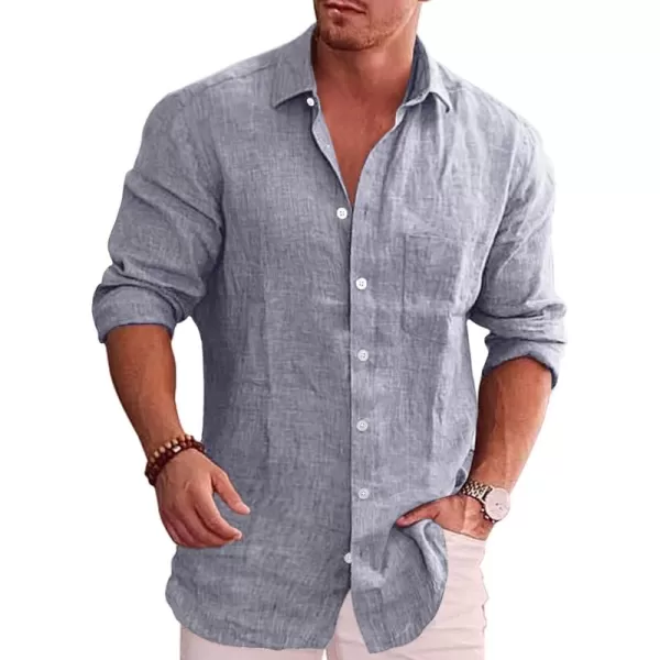 COOFANDY Men's Casual Button Down Shirt Long Sleeve Linen Chambray Shirt