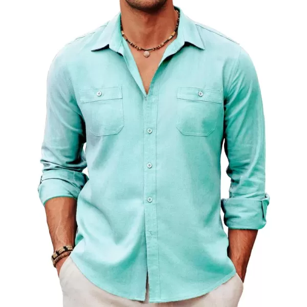 COOFANDY Men's Casual Button Down Shirt Long Sleeve Linen Chambray Shirt