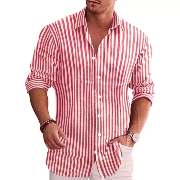 COOFANDY Men's Casual Button Down Shirt Long Sleeve Linen Chambray Shirt