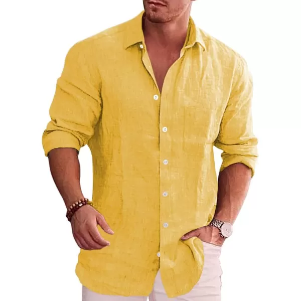 COOFANDY Men's Casual Button Down Shirt Long Sleeve Linen Chambray Shirt