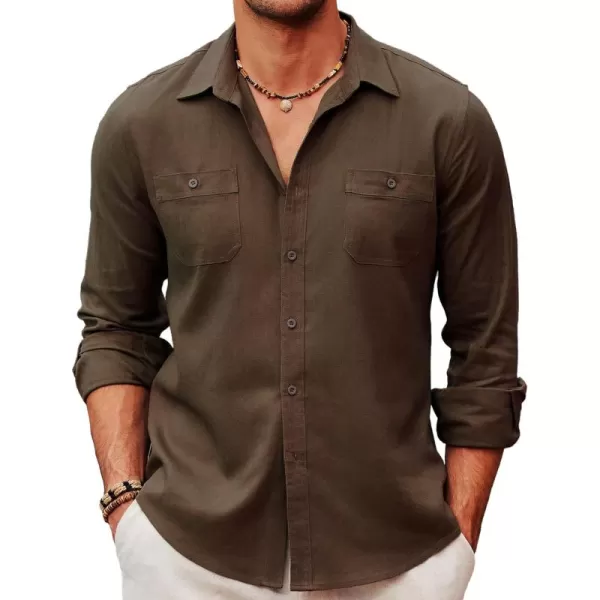 COOFANDY Men's Casual Button Down Shirt Long Sleeve Linen Chambray Shirt