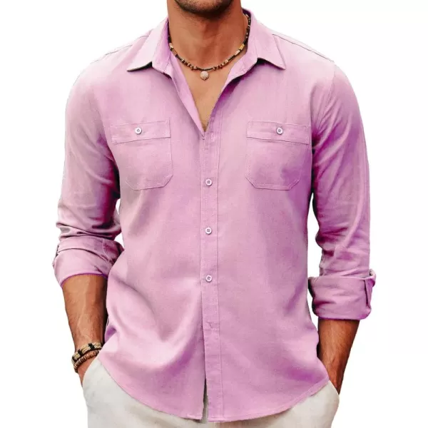 COOFANDY Men's Casual Button Down Shirt Long Sleeve Linen Chambray Shirt