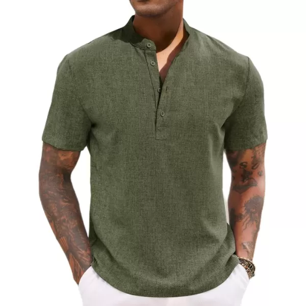 COOFANDY Men's Casual Henley Linen Shirt Summer Lightweight Beach Tee Shirts