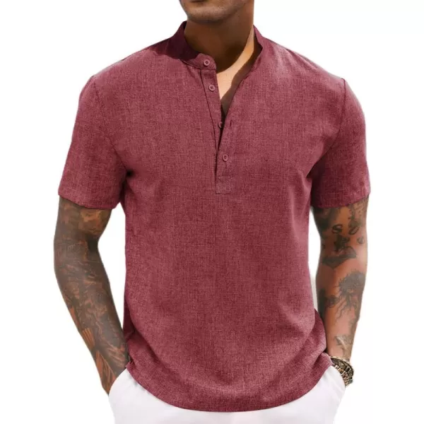 COOFANDY Men's Casual Henley Linen Shirt Summer Lightweight Beach Tee Shirts