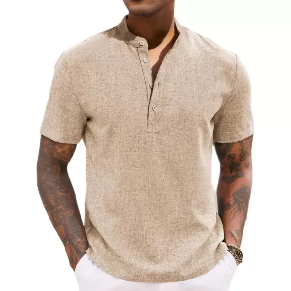 COOFANDY Men's Casual Henley Linen Shirt Summer Lightweight Beach Tee Shirts
