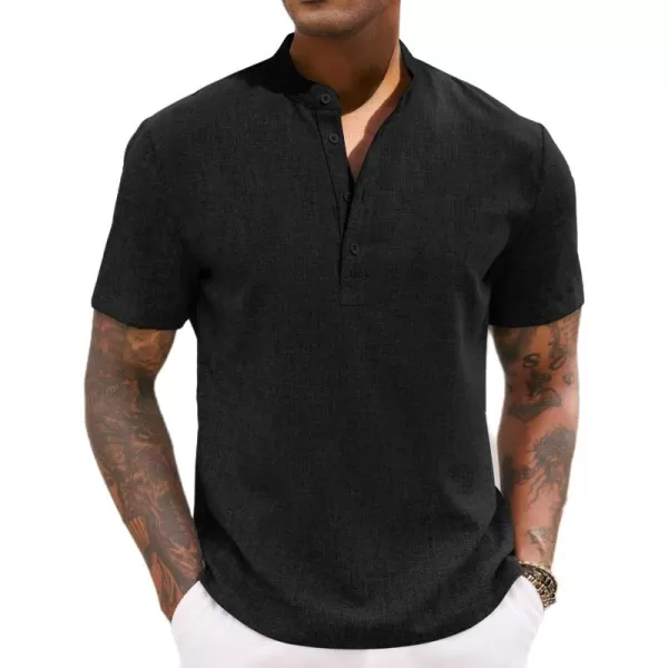 COOFANDY Men's Casual Henley Linen Shirt Summer Lightweight Beach Tee Shirts