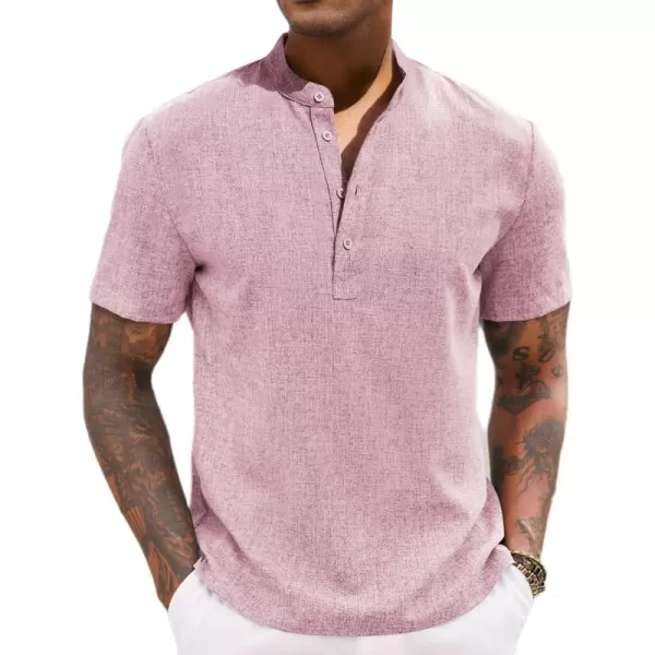 COOFANDY Men's Casual Henley Linen Shirt Summer Lightweight Beach Tee Shirts