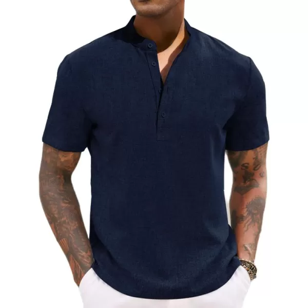 COOFANDY Men's Casual Henley Linen Shirt Summer Lightweight Beach Tee Shirts