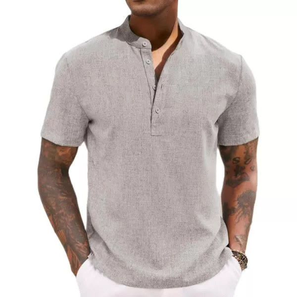 COOFANDY Men's Casual Henley Linen Shirt Summer Lightweight Beach Tee Shirts