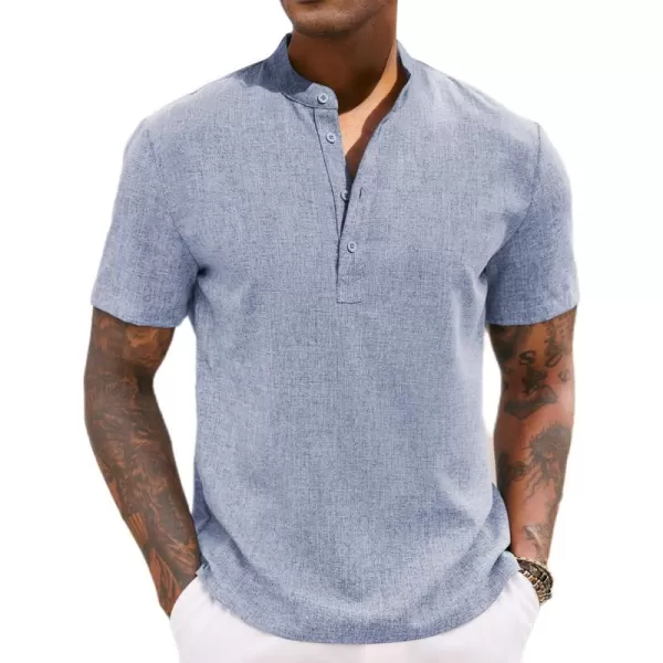 COOFANDY Men's Casual Henley Linen Shirt Summer Lightweight Beach Tee Shirts