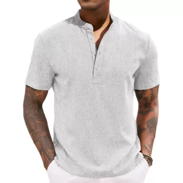 COOFANDY Men's Casual Henley Linen Shirt Summer Lightweight Beach Tee Shirts