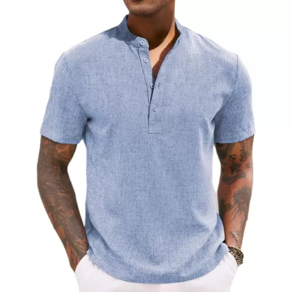COOFANDY Men's Casual Henley Linen Shirt Summer Lightweight Beach Tee Shirts