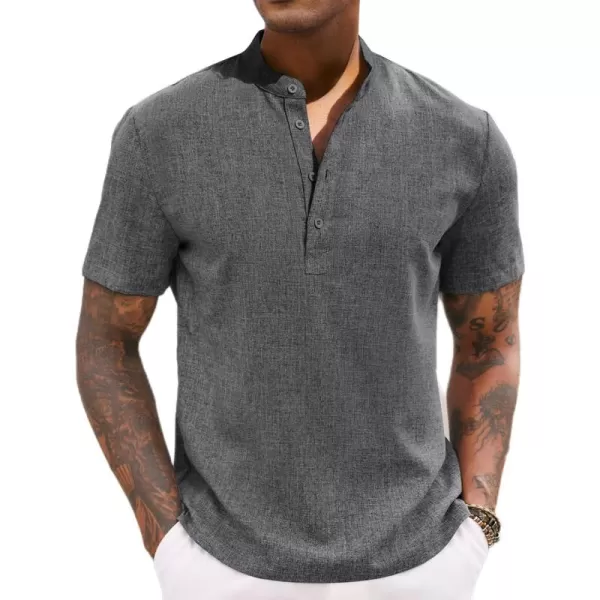 COOFANDY Men's Casual Henley Linen Shirt Summer Lightweight Beach Tee Shirts