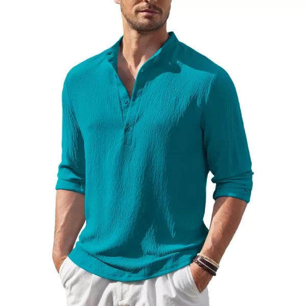 COOFANDY Men's Casual Henley Shirt Band Collar Long Sleeve Shirt Beach Hippie Summer T-Shirt