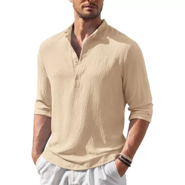 COOFANDY Men's Casual Henley Shirt Band Collar Long Sleeve Shirt Beach Hippie Summer T-Shirt