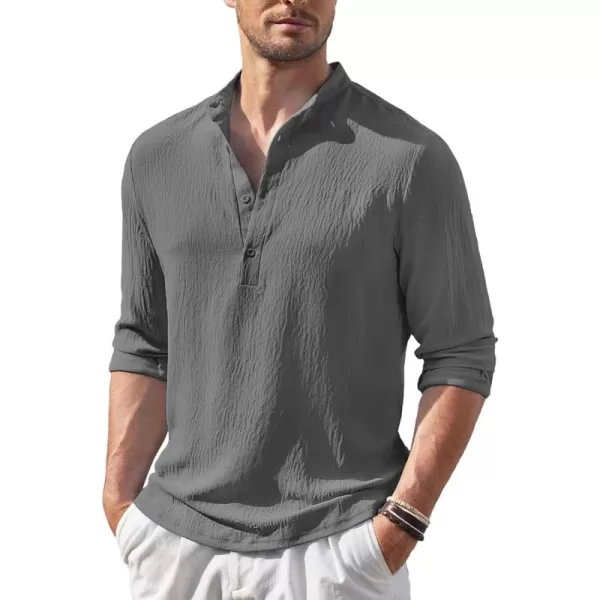 COOFANDY Men's Casual Henley Shirt Band Collar Long Sleeve Shirt Beach Hippie Summer T-Shirt