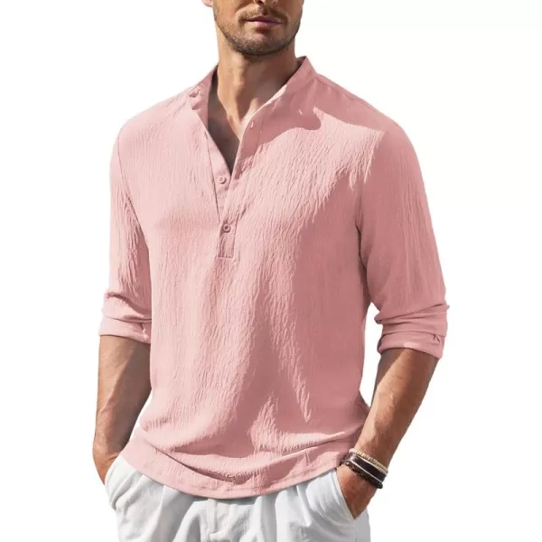 COOFANDY Men's Casual Henley Shirt Band Collar Long Sleeve Shirt Beach Hippie Summer T-Shirt