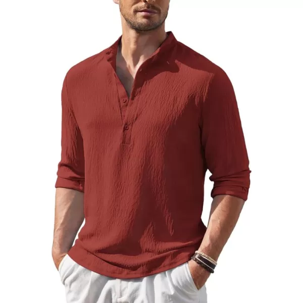 COOFANDY Men's Casual Henley Shirt Band Collar Long Sleeve Shirt Beach Hippie Summer T-Shirt