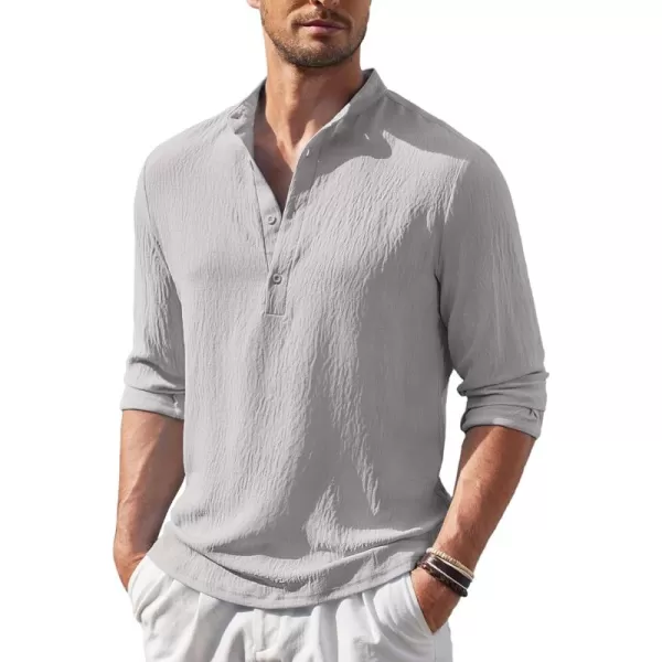 COOFANDY Men's Casual Henley Shirt Band Collar Long Sleeve Shirt Beach Hippie Summer T-Shirt