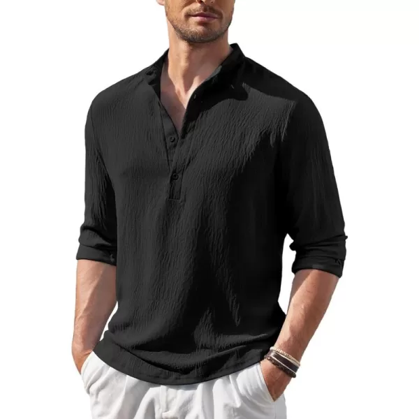 COOFANDY Men's Casual Henley Shirt Band Collar Long Sleeve Shirt Beach Hippie Summer T-Shirt