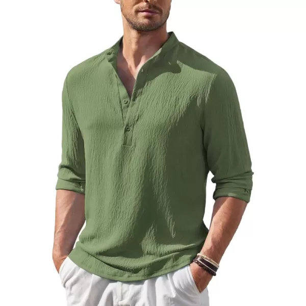 COOFANDY Men's Casual Henley Shirt Band Collar Long Sleeve Shirt Beach Hippie Summer T-Shirt