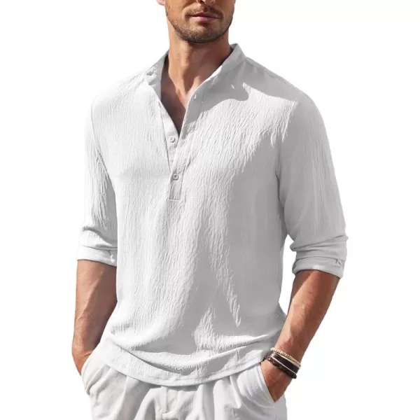 COOFANDY Men's Casual Henley Shirt Band Collar Long Sleeve Shirt Beach Hippie Summer T-Shirt