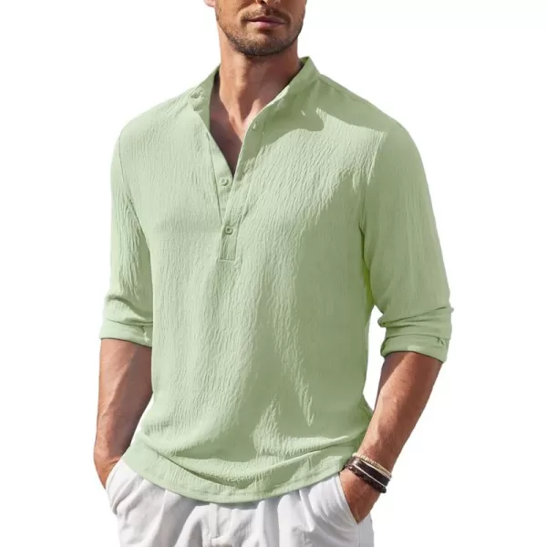 COOFANDY Men's Casual Henley Shirt Band Collar Long Sleeve Shirt Beach Hippie Summer T-Shirt