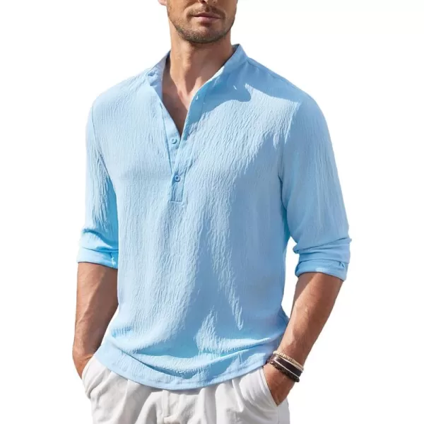 COOFANDY Men's Casual Henley Shirt Band Collar Long Sleeve Shirt Beach Hippie Summer T-Shirt