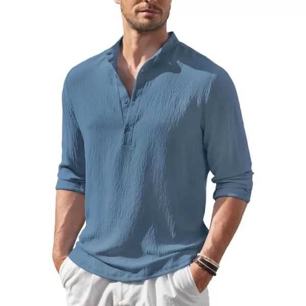 COOFANDY Men's Casual Henley Shirt Band Collar Long Sleeve Shirt Beach Hippie Summer T-Shirt