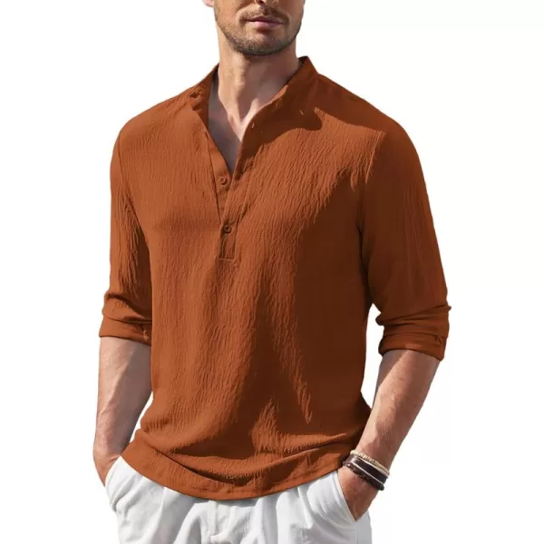 COOFANDY Men's Casual Henley Shirt Band Collar Long Sleeve Shirt Beach Hippie Summer T-Shirt