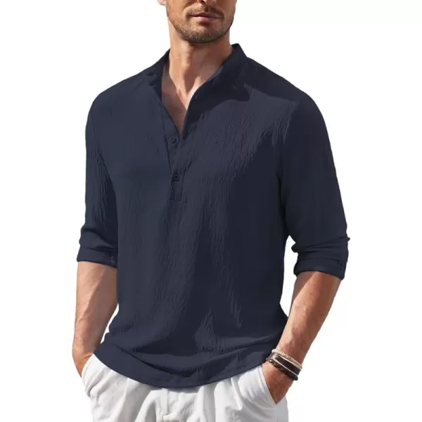 COOFANDY Men's Casual Henley Shirt Band Collar Long Sleeve Shirt Beach Hippie Summer T-Shirt