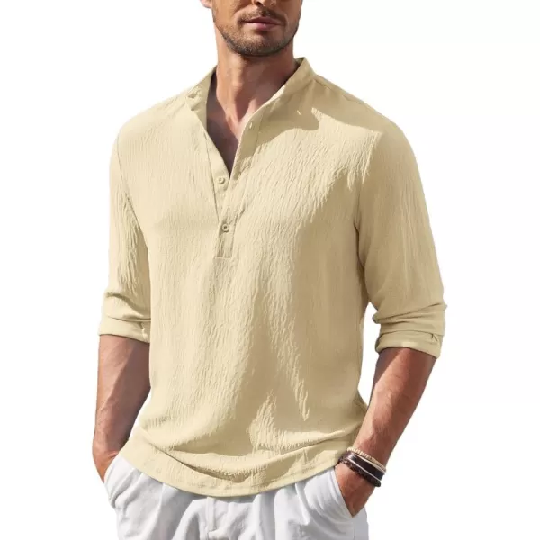 COOFANDY Men's Casual Henley Shirt Band Collar Long Sleeve Shirt Beach Hippie Summer T-Shirt