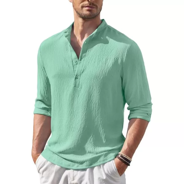 COOFANDY Men's Casual Henley Shirt Band Collar Long Sleeve Shirt Beach Hippie Summer T-Shirt
