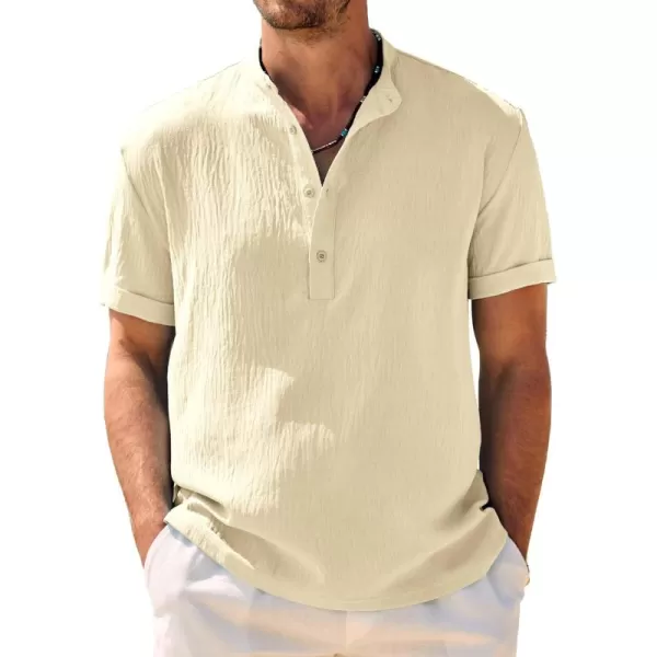 COOFANDY Men's Casual Henley Shirt Band Collar Short Sleeve Shirt Summer Beach Hippie T-Shirt