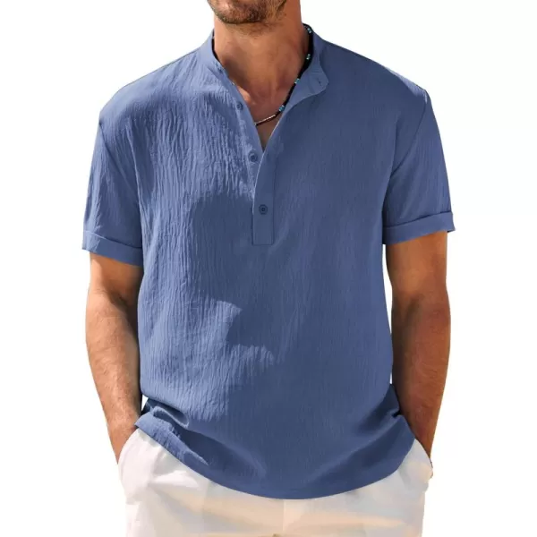 COOFANDY Men's Casual Henley Shirt Band Collar Short Sleeve Shirt Summer Beach Hippie T-Shirt