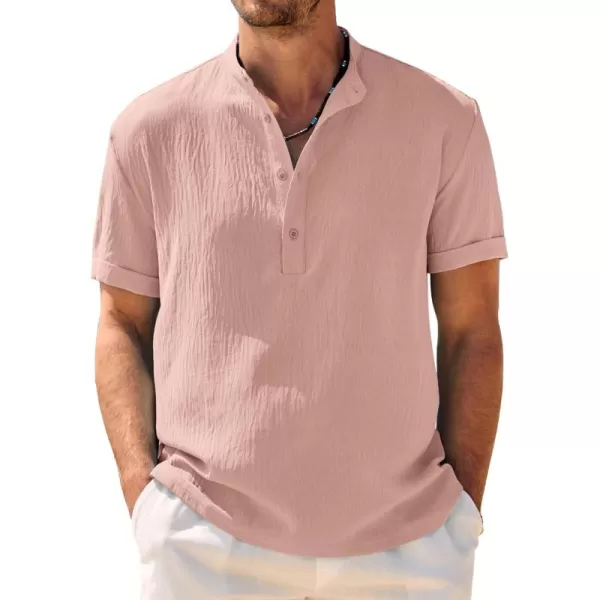 COOFANDY Men's Casual Henley Shirt Band Collar Short Sleeve Shirt Summer Beach Hippie T-Shirt