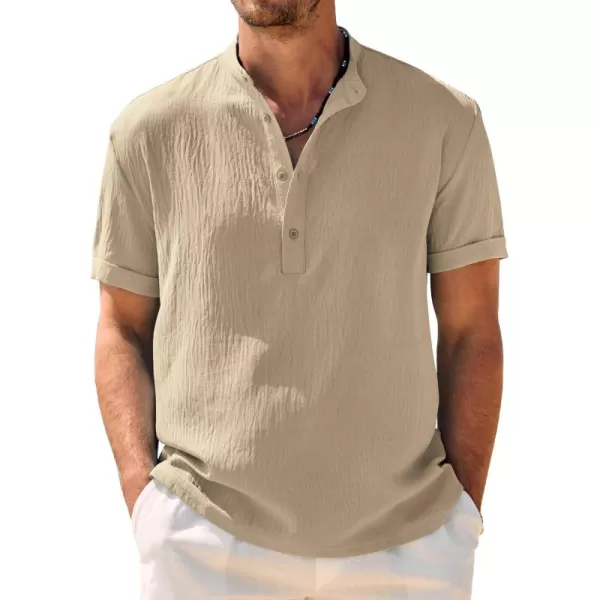 COOFANDY Men's Casual Henley Shirt Band Collar Short Sleeve Shirt Summer Beach Hippie T-Shirt