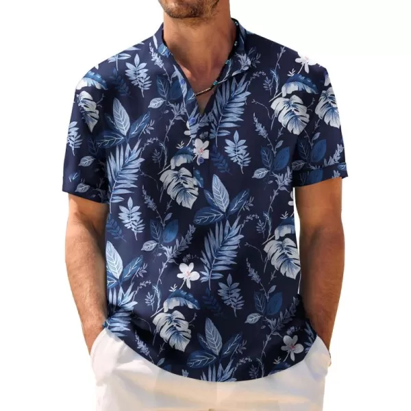 COOFANDY Men's Casual Henley Shirt Band Collar Short Sleeve Shirt Summer Beach Hippie T-Shirt