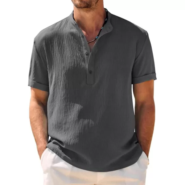 COOFANDY Men's Casual Henley Shirt Band Collar Short Sleeve Shirt Summer Beach Hippie T-Shirt