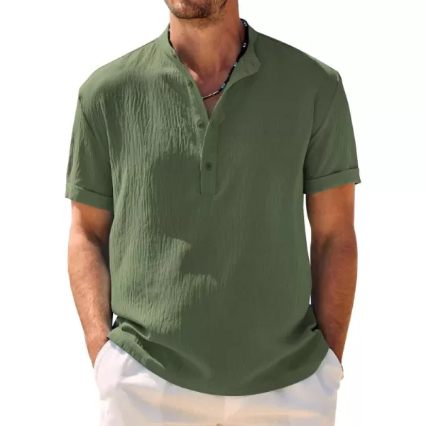 COOFANDY Men's Casual Henley Shirt Band Collar Short Sleeve Shirt Summer Beach Hippie T-Shirt