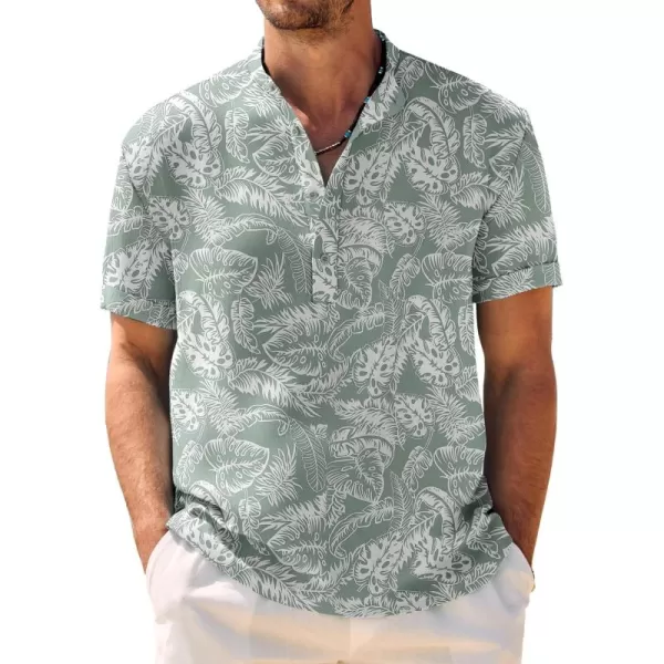 COOFANDY Men's Casual Henley Shirt Band Collar Short Sleeve Shirt Summer Beach Hippie T-Shirt