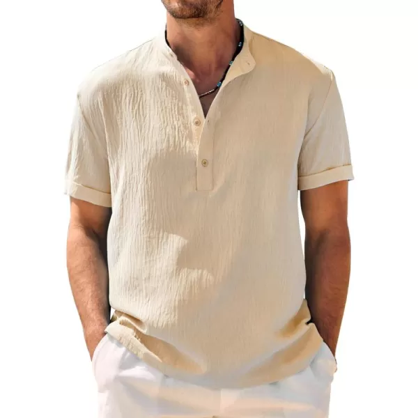 COOFANDY Men's Casual Henley Shirt Band Collar Short Sleeve Shirt Summer Beach Hippie T-Shirt