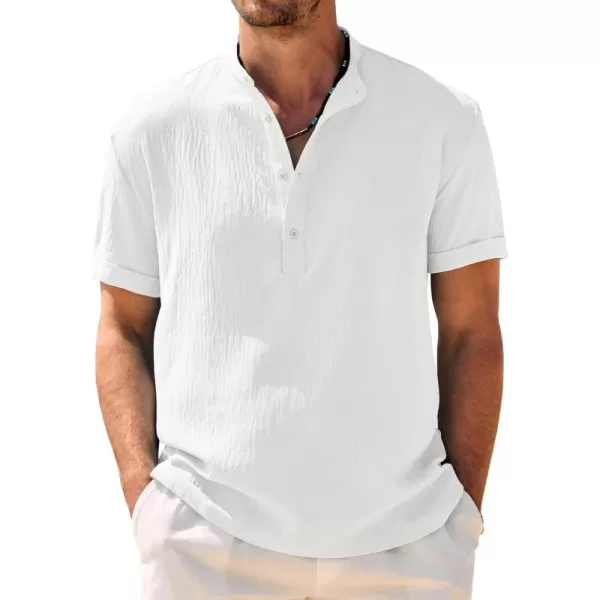COOFANDY Men's Casual Henley Shirt Band Collar Short Sleeve Shirt Summer Beach Hippie T-Shirt