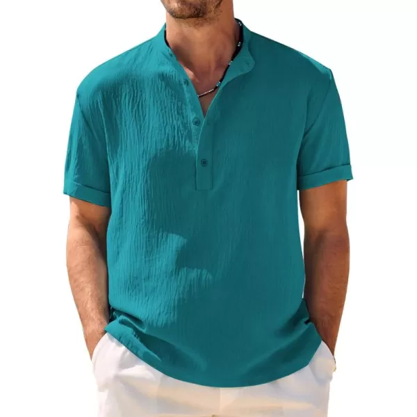 COOFANDY Men's Casual Henley Shirt Band Collar Short Sleeve Shirt Summer Beach Hippie T-Shirt
