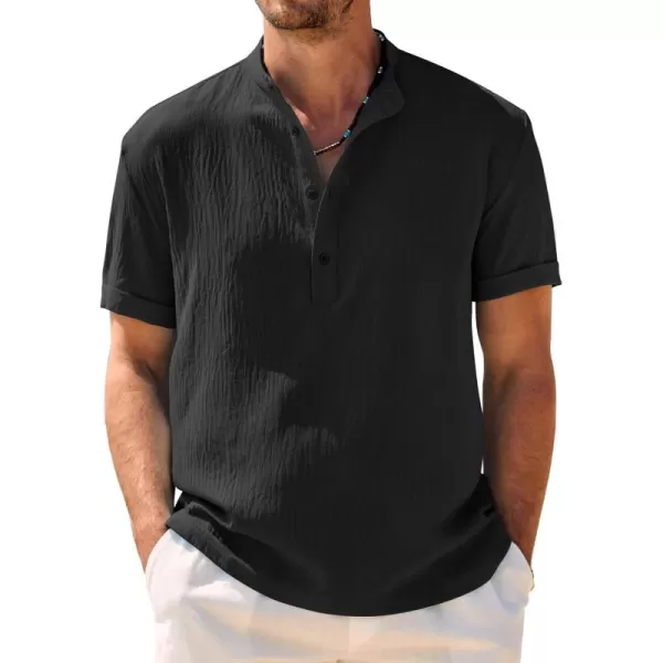 COOFANDY Men's Casual Henley Shirt Band Collar Short Sleeve Shirt Summer Beach Hippie T-Shirt