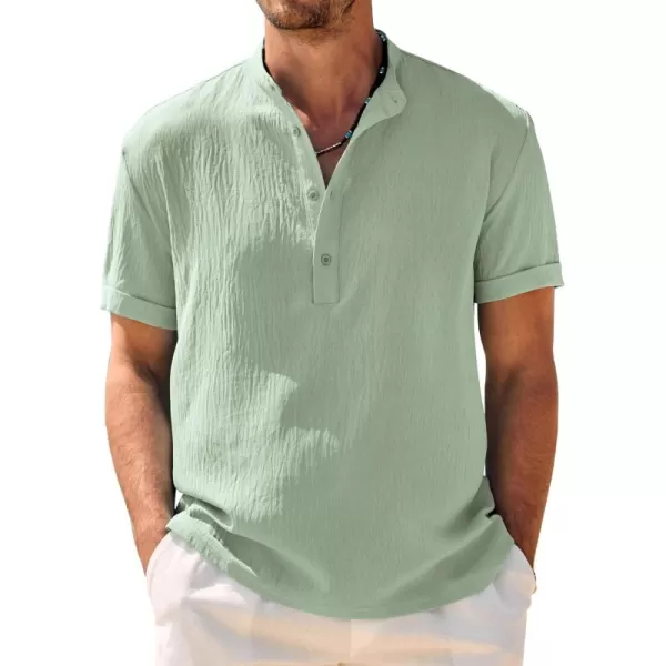 COOFANDY Men's Casual Henley Shirt Band Collar Short Sleeve Shirt Summer Beach Hippie T-Shirt