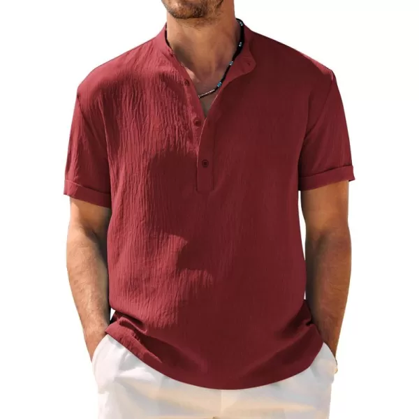 COOFANDY Men's Casual Henley Shirt Band Collar Short Sleeve Shirt Summer Beach Hippie T-Shirt