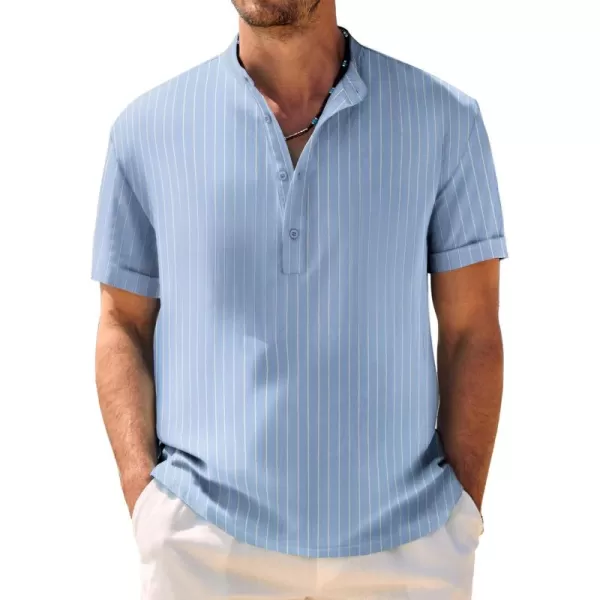 COOFANDY Men's Casual Henley Shirt Band Collar Short Sleeve Shirt Summer Beach Hippie T-Shirt