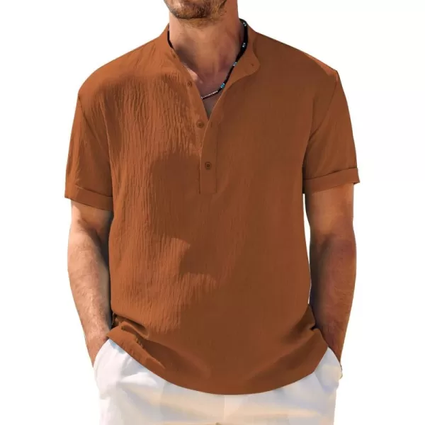 COOFANDY Men's Casual Henley Shirt Band Collar Short Sleeve Shirt Summer Beach Hippie T-Shirt