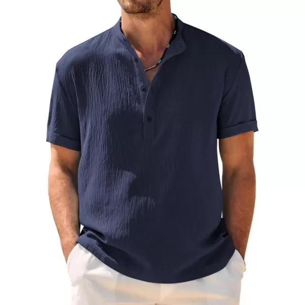 COOFANDY Men's Casual Henley Shirt Band Collar Short Sleeve Shirt Summer Beach Hippie T-Shirt